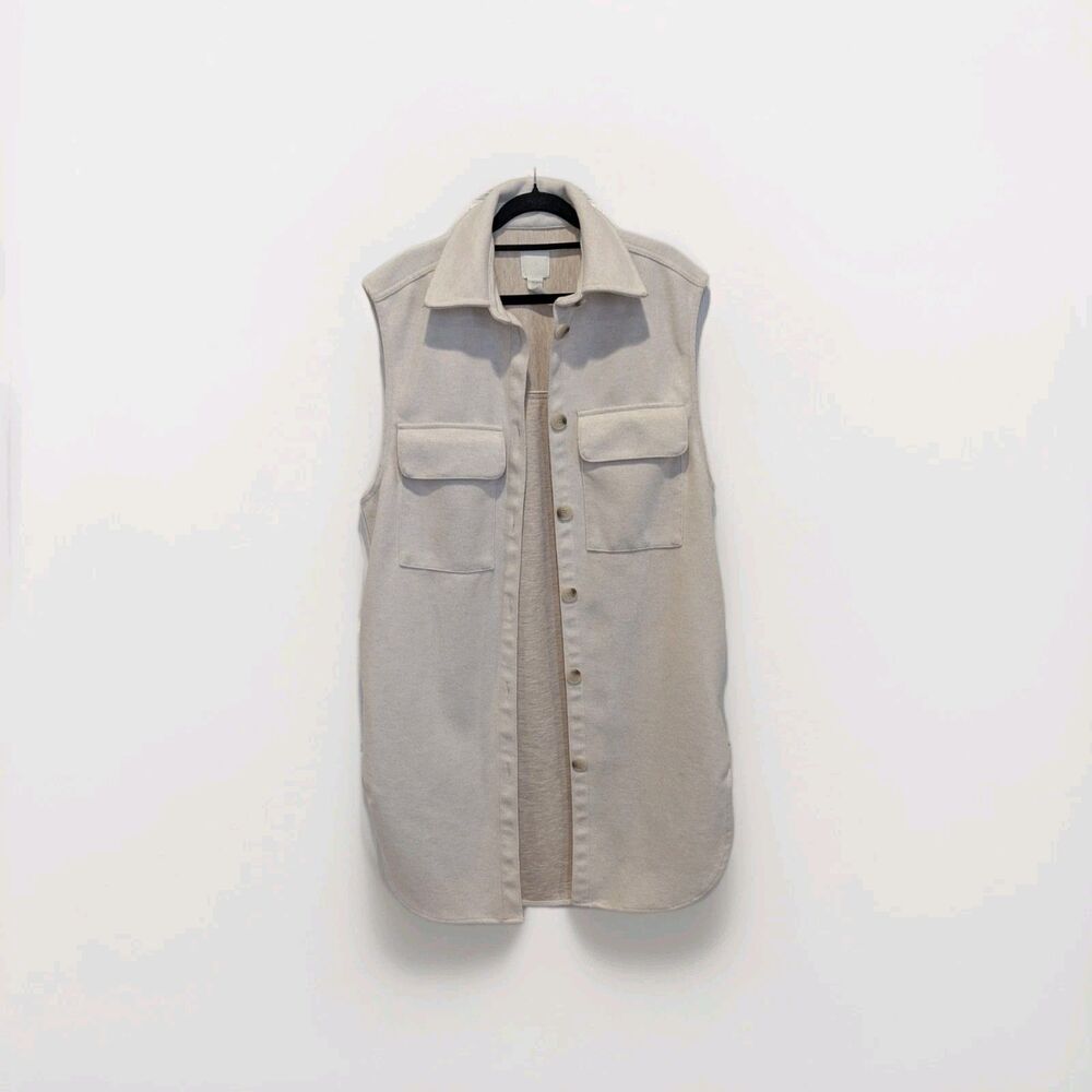 H&M Cream Longline Shacket Vest Minimalist Cozy Chic Button Front Layering XS